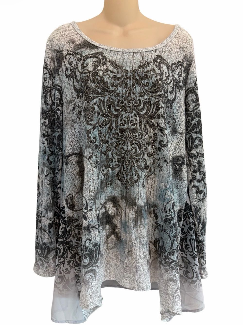 Vocal Long Sleeve Embellished Tunic Top Size XL Lightweight